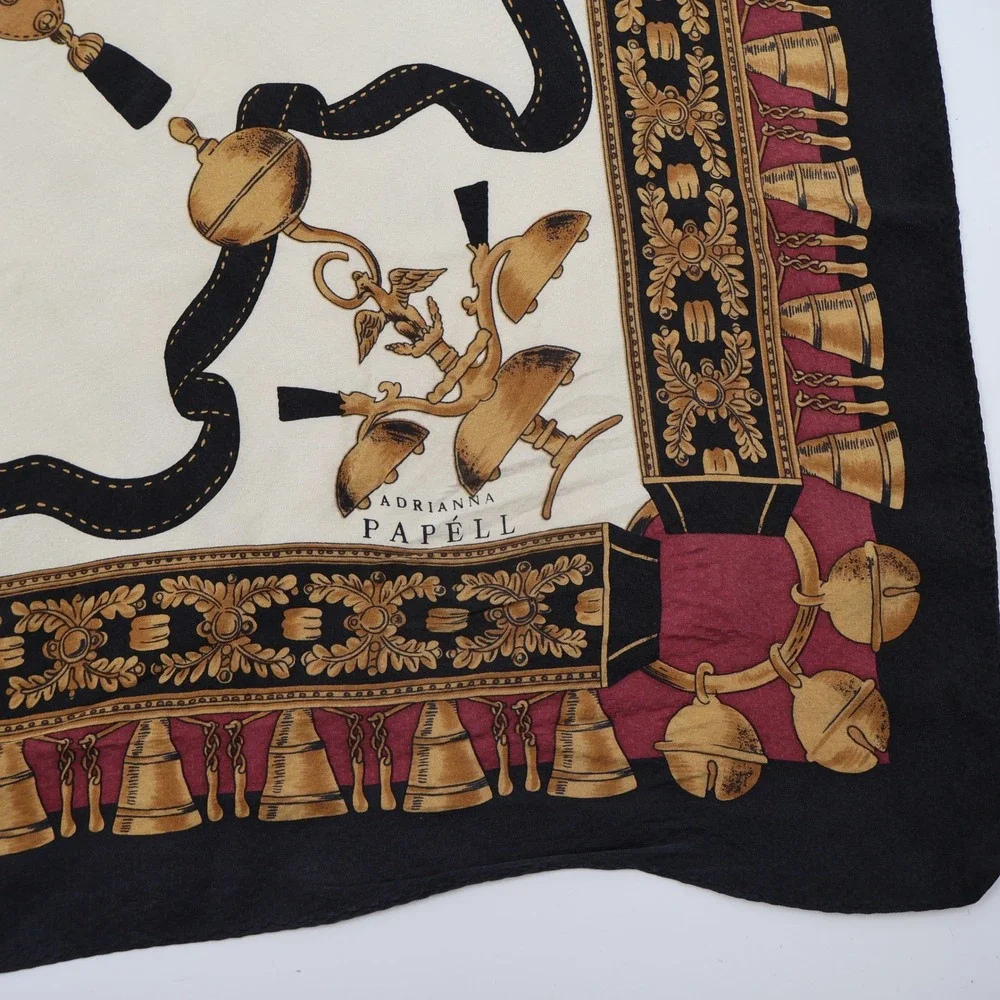 Adrianna Papell Scarf Womens OS Cream Black Gold Equestrian Bell Crest Square